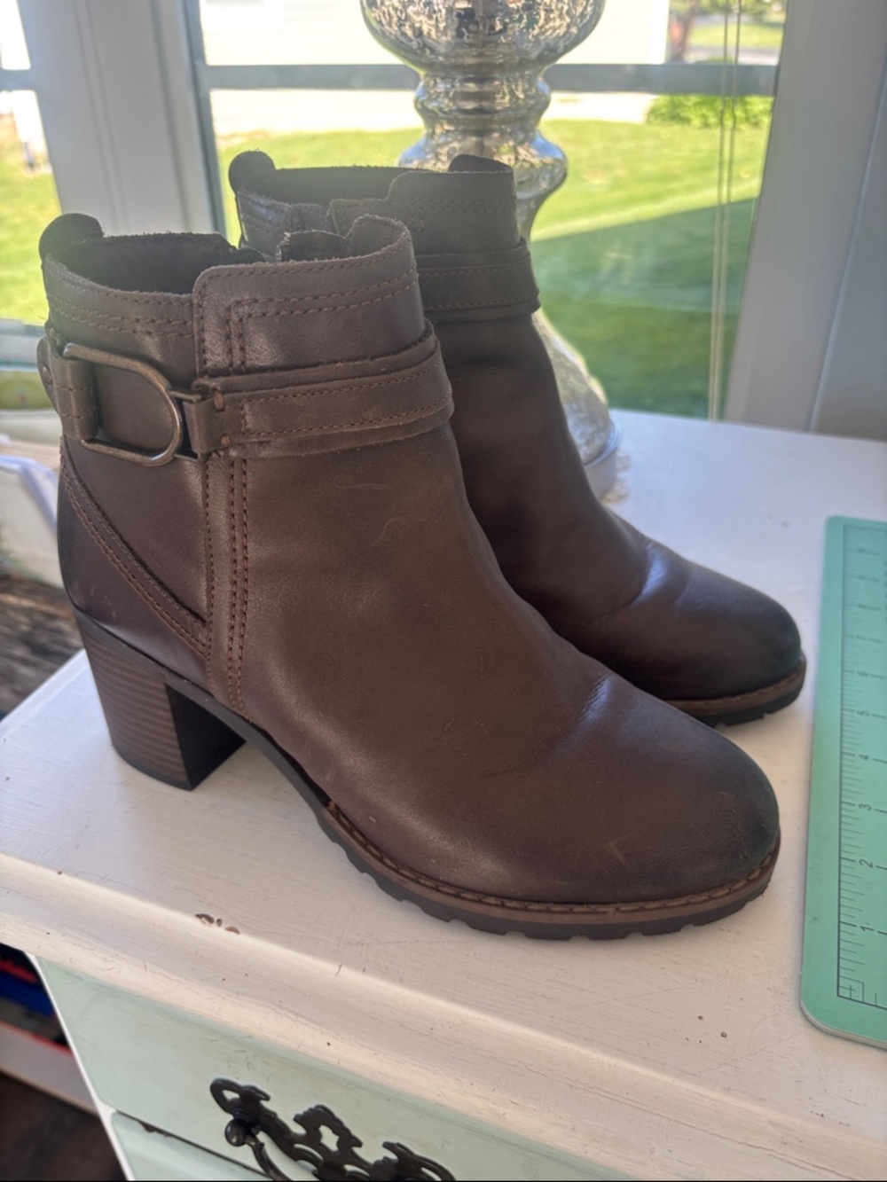 Clarks Dark Brown Leather Ankle Booties with Buckle Detail